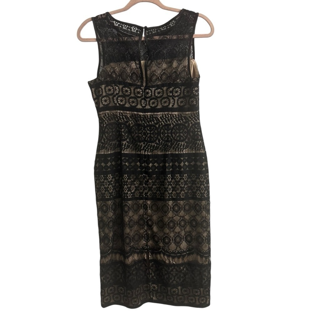 Vince Camuto black lace dress with tan underlay, size 4 - Picture 2 of 11